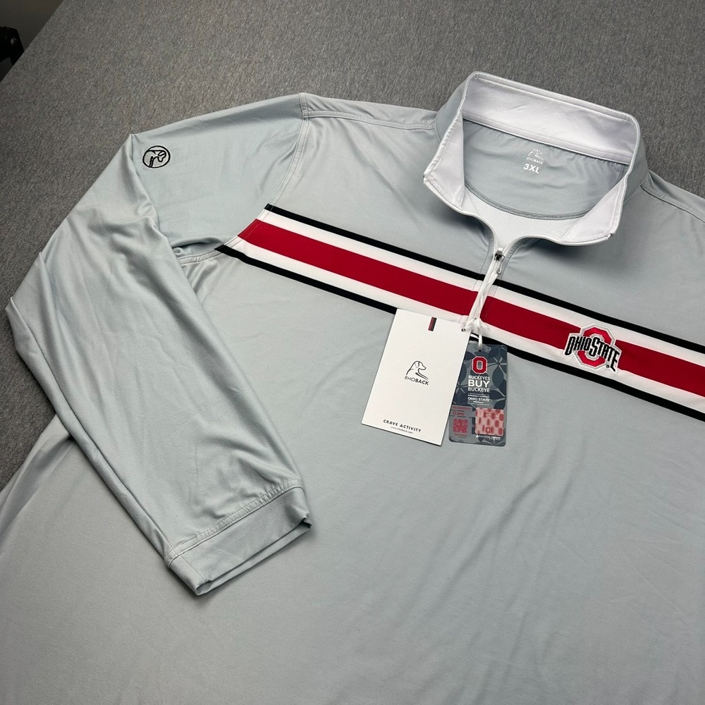 Rhoback Ohio State Performance 1/4 Zip Mens 3XL Gray Red Striped Stretch NEW
